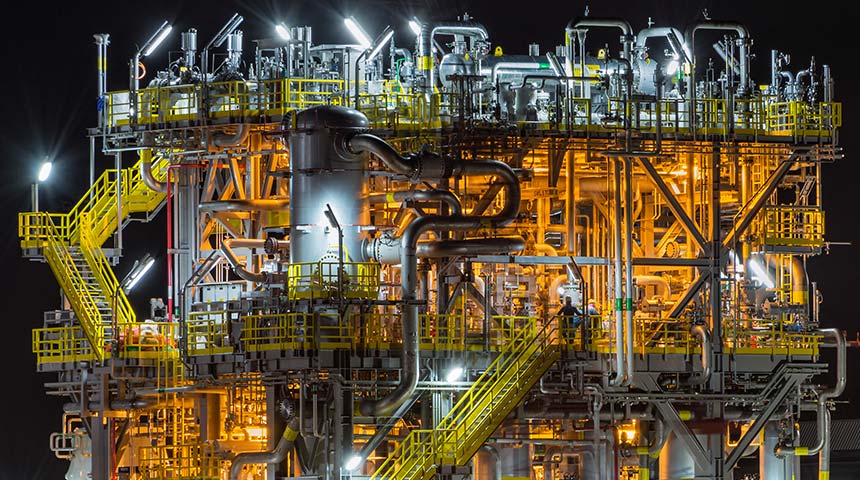 Oil Refinery and Petrochemical Plant at Night