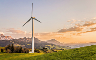 Wind Turbine with Mountain