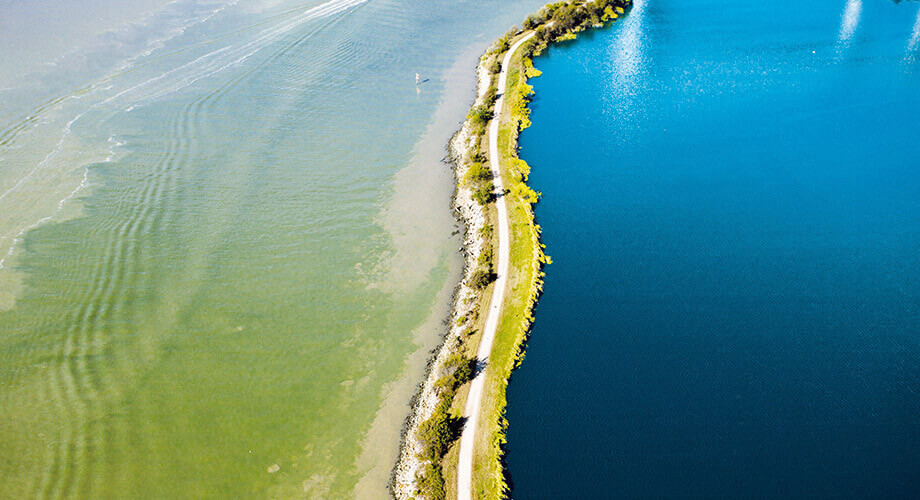 Aerial view of split ocean