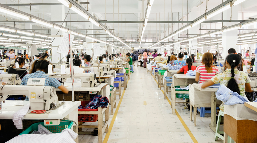 Ladies sewing in lines