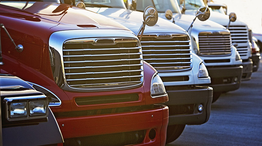 Trucks in rows